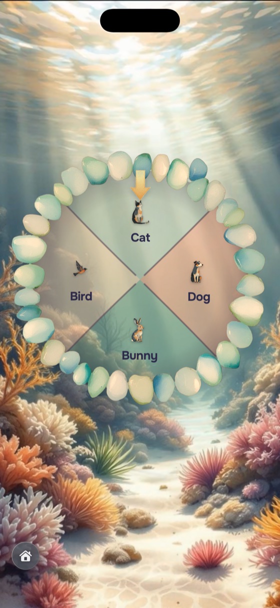 The ocean world of Zoya's Wheel, framed inside a stone rim like a tidepool